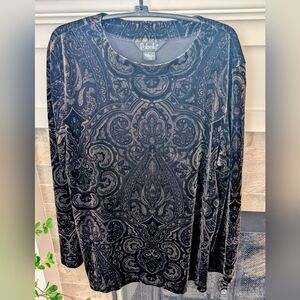 Rafaella Black and Gold Velvet Paisley Long Sleeve Top